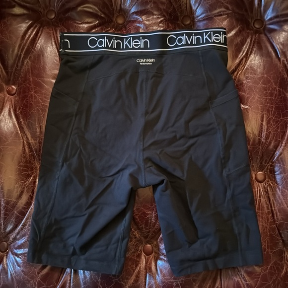 Calvin Klein Performance Logo Waist High Rise Bike Shorts SZ M Side Pockets - Picture 10 of 10